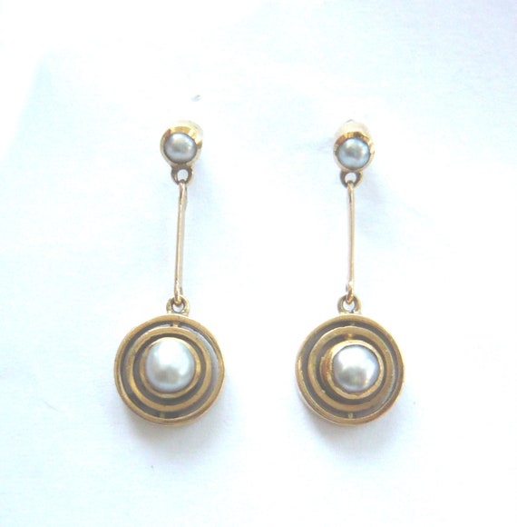 EDWARDIAN 9ct Gold Pearl Drop Earrings | Antique P