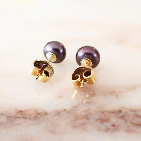 VINTAGE Bronze Pearl Stud Earrings| Solid 14kt Go… - image 4