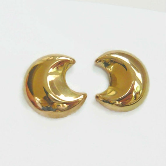 VINTAGE 14kt Gold Puffy Crescent Moon Earrings | L