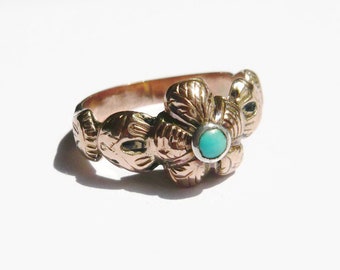VICTORIAN 9ct Gold Pansy Turquoise Ring | Turquoise Flower Ring | Antique Pansy Ring | Vintage Flower Ring | Gold Pansy Ring