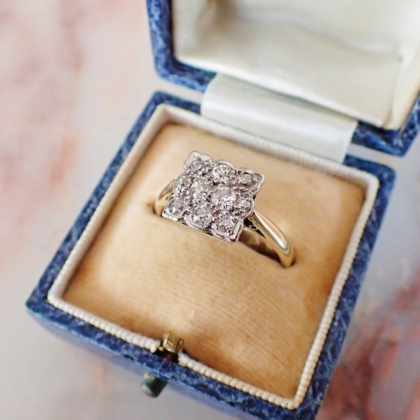 EDWARDIAN Diamond Panel Ring | 18ct Gold & Platinum | Size UK M 1/4  US 6 1/2