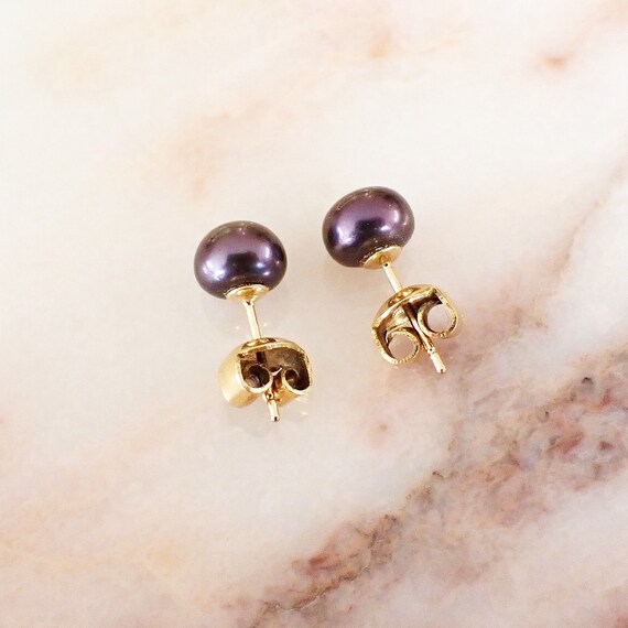 VINTAGE Bronze Pearl Stud Earrings| Solid 14kt Go… - image 6