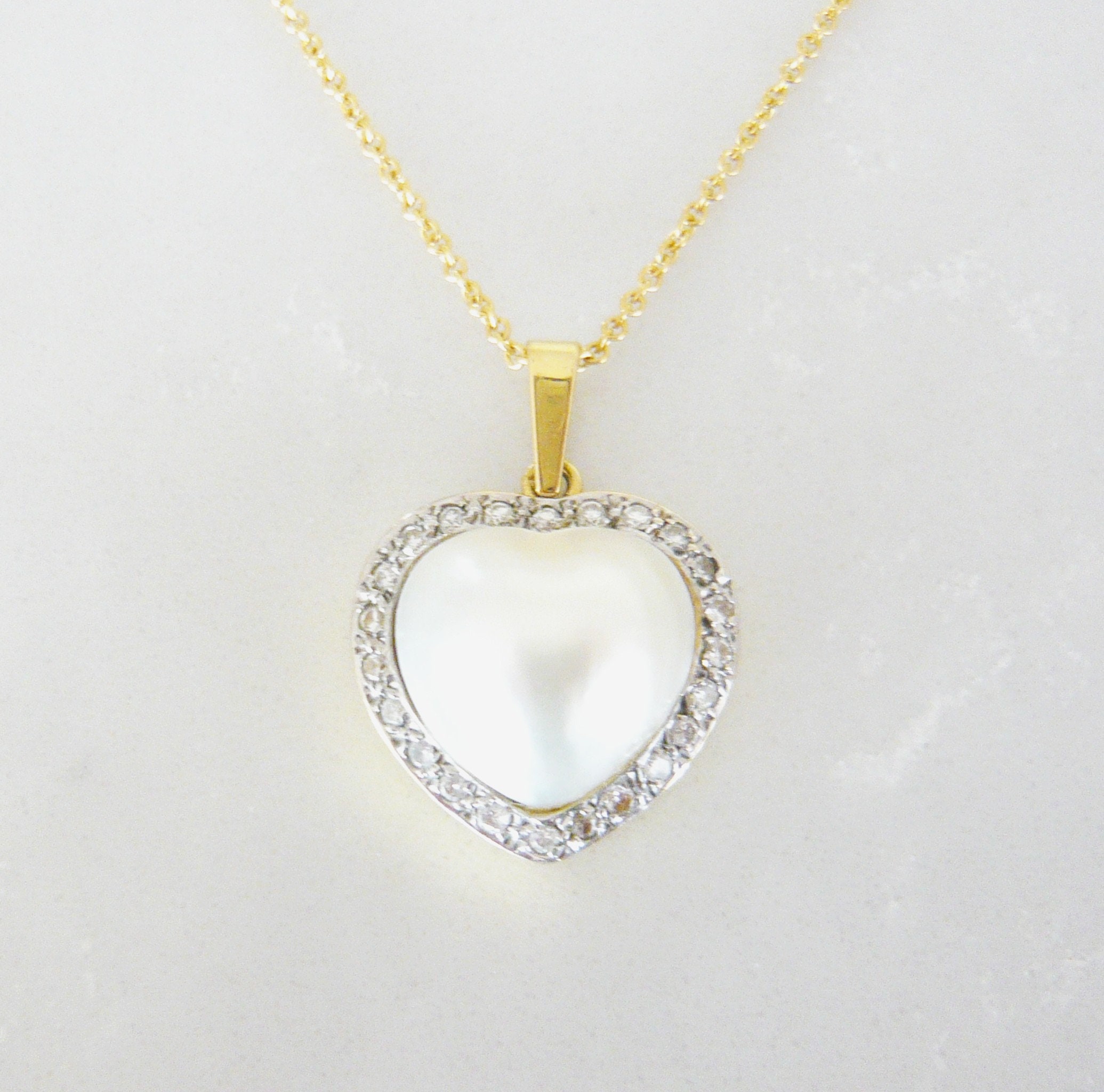 VINTAGE 18kt Gold Mabé Pearl & Diamond Heart Pendant | Etsy