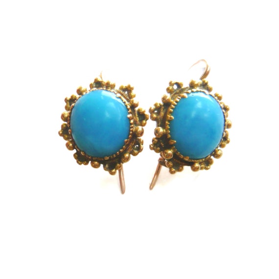 VICTORIAN 18ct Gold Turquoise Glass Earrings | Vic