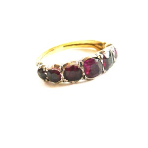 GEORGIAN 7 Stone Half Hoop Garnet Ring | Size Uk P  US 7 3/4