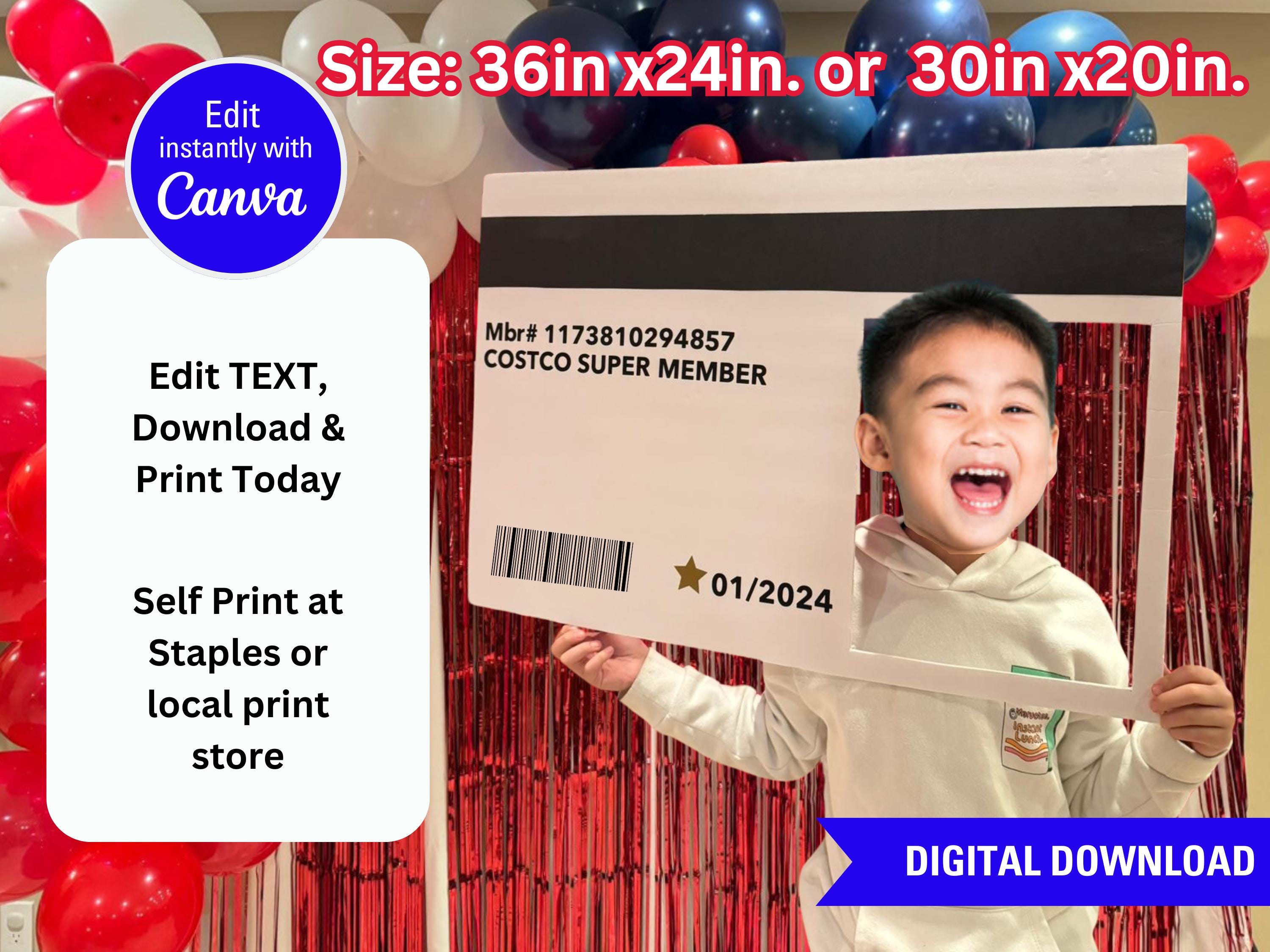 Costco Party Membership Card Template (editable) – Extra Large Photo Prop |  Self Print  |  Digital Download  |  2 sizes