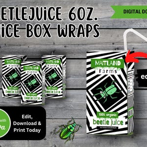 Printable beetle juice box wrapper for 6oz. juice box- 100% organic- digital download- editable text