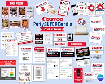 Costco SUPER BUNDLE, customize, Canva, invite, badges, membership cards, signs galore, Kirkland signature signs, employee of the month, MORE