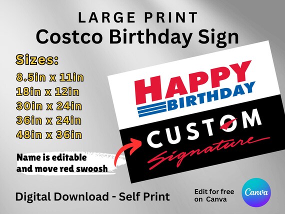 Oversized Happy Birthday Costco Posters in various sizes self print