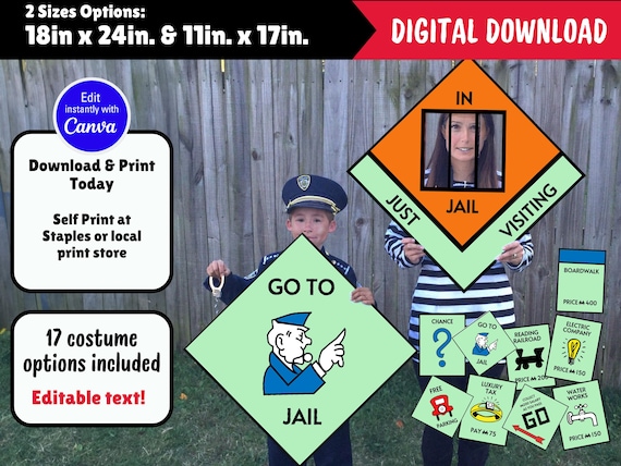 17 Monopoly Board Game-Themed Group Costumes - DIY Printables, editable- Halloween, office friendly, school friendly- oversized-3 sizes