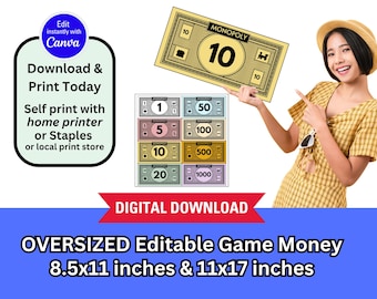 Oversized, Editable Game Money - 8.5x11in and 11x17in