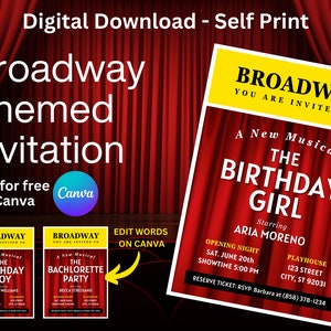 Editable Broadway Themed Invitation, self print digital download