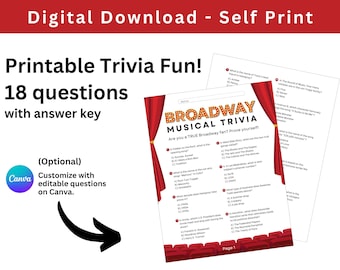 Broadway Trivia Printable & Editable – 18 Fun Questions from Your Favorite Musicals!  |  Digital Download