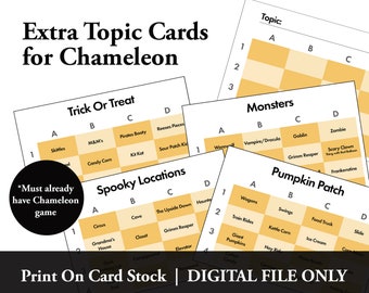 27 Extra Chameleon Cards (printable), 20 and 7 extra Halloween edition, plus one blank printable card (27 total cards)