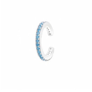 Small Ear Cuff Earring | Tiny Huggie Cuff Earring | Single Ear Cuff | Cubic Zirconia | Silver Hoop Ear Cuff | Sterling Silver | Turquoise cz