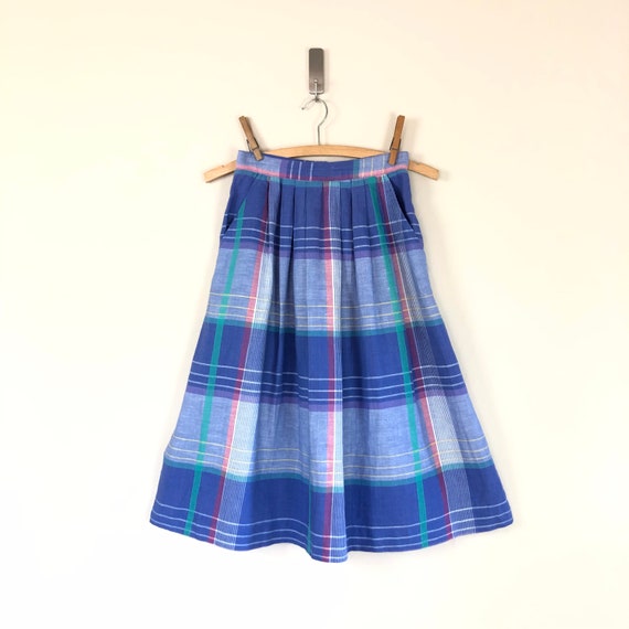 vintage plaid cornflower blue full skirt | 50s pa… - image 3