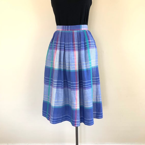 vintage plaid cornflower blue full skirt | 50s pa… - image 2