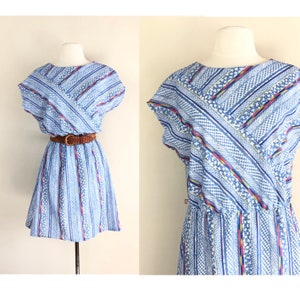vintage 70s mini dress | abstract stripe patchwork | boho hippie mod