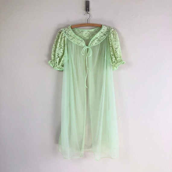 vintage sheer lace chiffon key lime peignoir nigh… - image 2