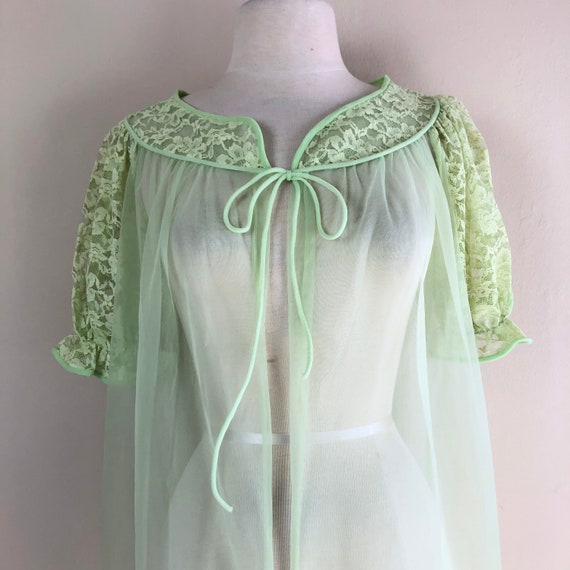 vintage sheer lace chiffon key lime peignoir nigh… - image 7