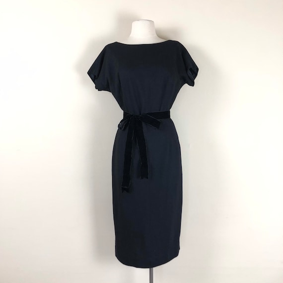vintage 50s black wool wiggle dress | le femme fa… - image 2