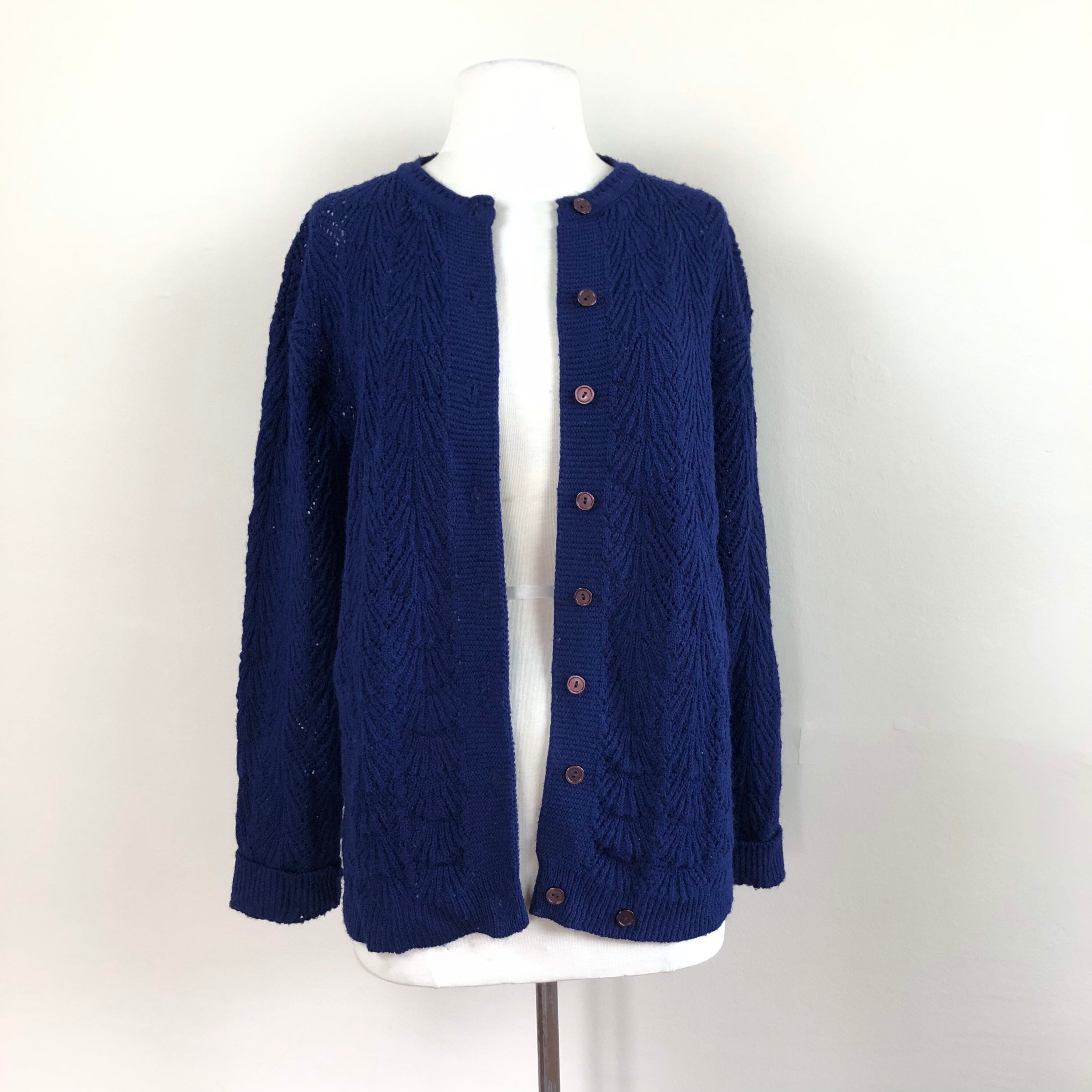 Vintage 60s pointelle knit cardigan navy 1960s sweater mod | Etsy