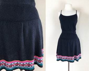 vintage sweater knit tennis skirt | full skirt mini 70s skirt | mod hippie boho