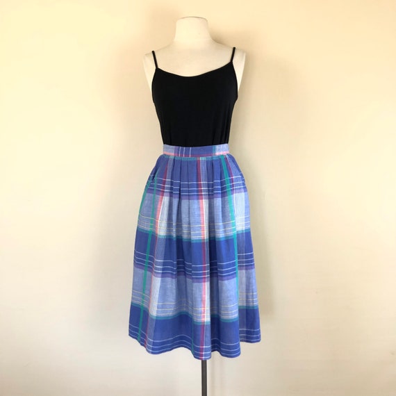 vintage plaid cornflower blue full skirt | 50s pa… - image 4