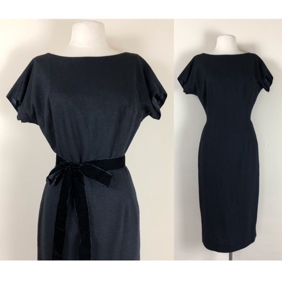 vintage 50s black wool wiggle dress | le femme fa… - image 1