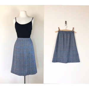 Vintage Schulmädchen Sekretär rock | 60er 70er Weiche Jersey stricken einen Strichrock | Knielanger Tweed Zopfrock