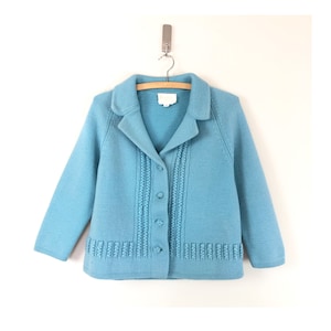 vintage 50s sweater jacket | 1950s wool knit pastel turquoise cardigan | 60s mod boho cropped
