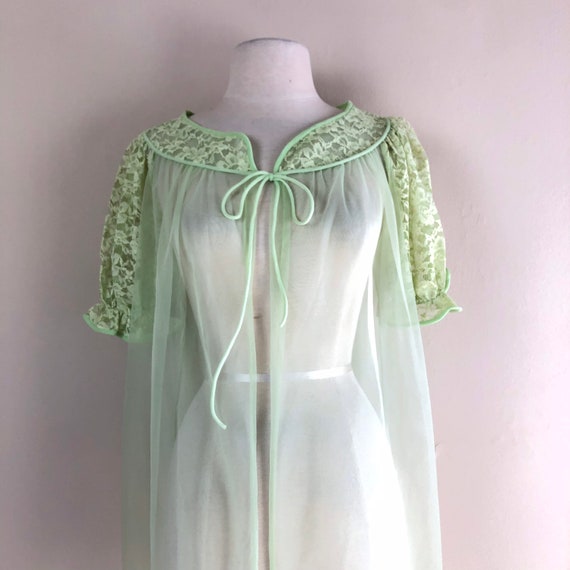 vintage sheer lace chiffon key lime peignoir nigh… - image 4