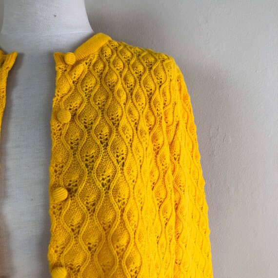 vintage 60s pointelle knit cardigan | saffron yel… - image 3