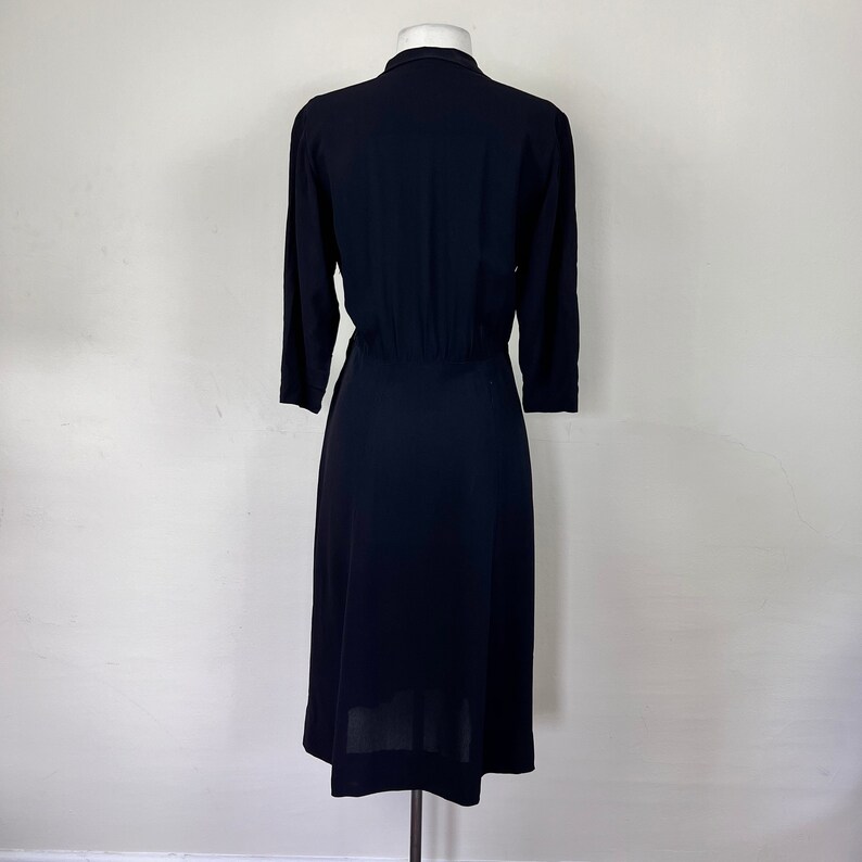 Vintage Black 1940s Wool Crepe Dress M