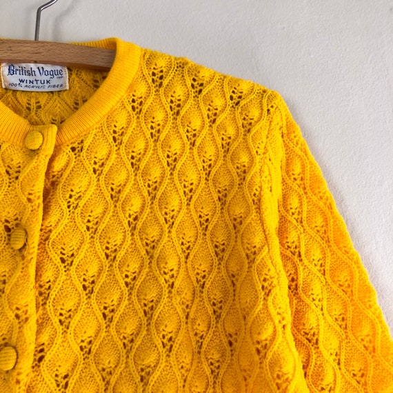 vintage 60s pointelle knit cardigan | saffron yel… - image 5