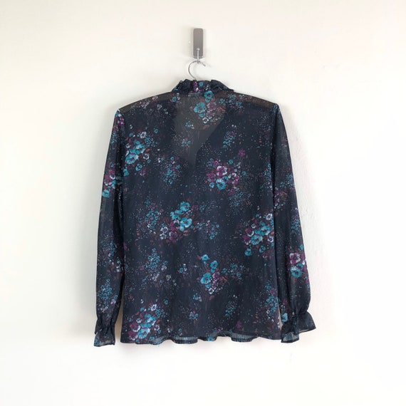 vintage 60s black floral blouse | 1960s sheer ple… - image 9