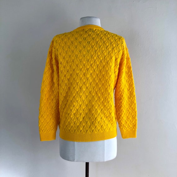 vintage 60s pointelle knit cardigan | saffron yel… - image 9