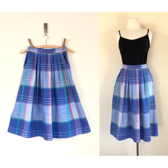 vintage plaid cornflower blue full skirt | 50s pa… - image 1