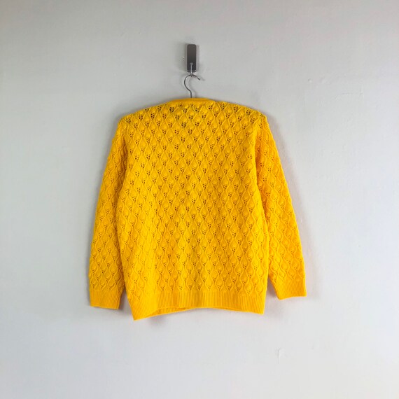 vintage 60s pointelle knit cardigan | saffron yel… - image 7
