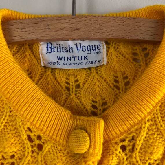 vintage 60s pointelle knit cardigan | saffron yel… - image 10