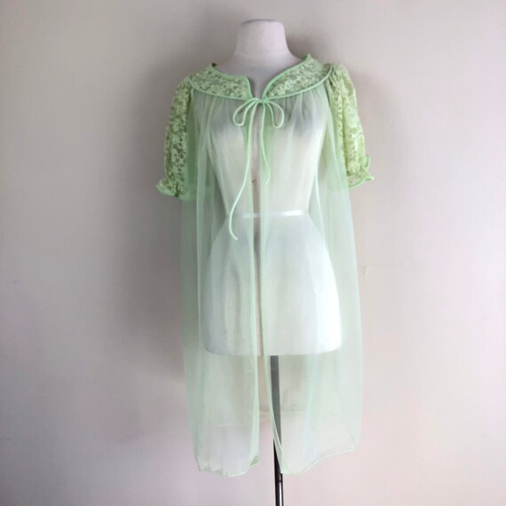 vintage sheer lace chiffon key lime peignoir nigh… - image 5