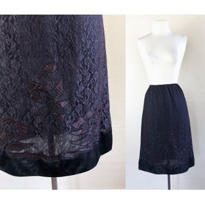 vintage 50s lace slip skirt 1950s embossed mini skirt mod embroidered floral image 1