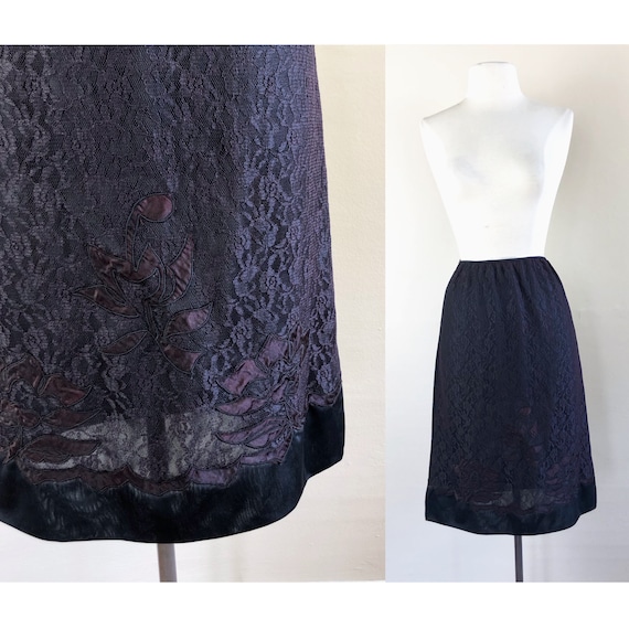 vintage 50s lace slip skirt | 1950s embossed mini… - image 1