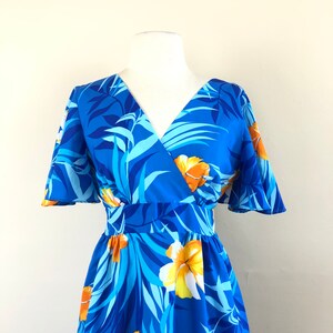 vintage 60s Hawaiian maxi dress flutter sleeve empire waist kaftan floral boho hippie image 8