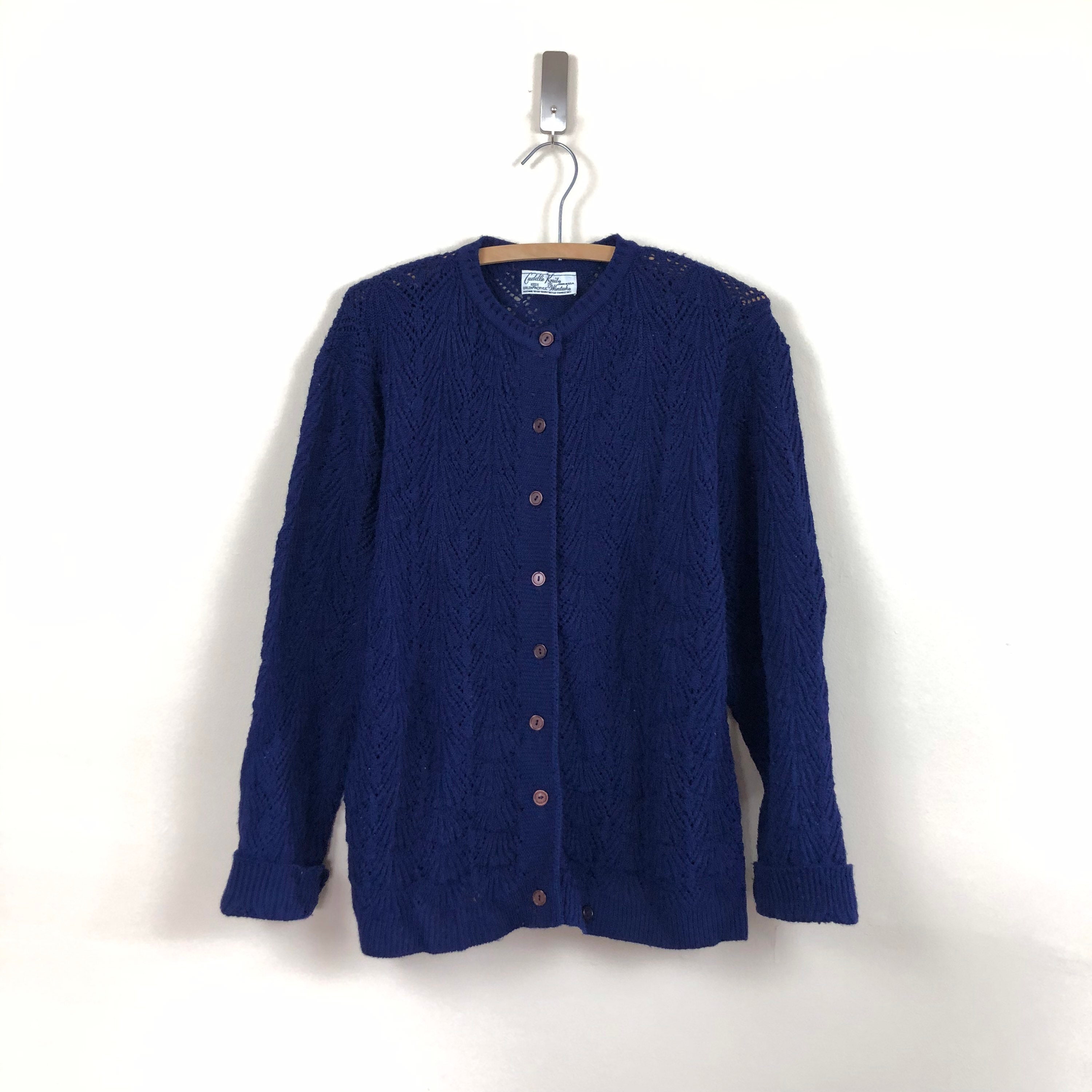 Vintage 60s pointelle knit cardigan navy 1960s sweater mod | Etsy