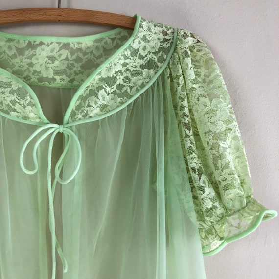 vintage sheer lace chiffon key lime peignoir nigh… - image 6