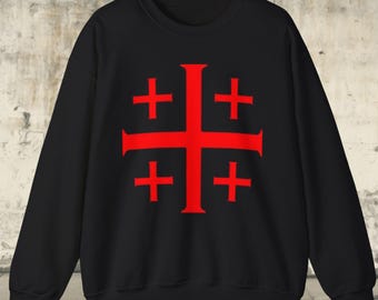 Jerusalem Cross Unisex Sweatshirt, Christian Religious Symbol Crewneck Jumper, Holy Land Gift Apparel, Religious Sweatshirt, Christian