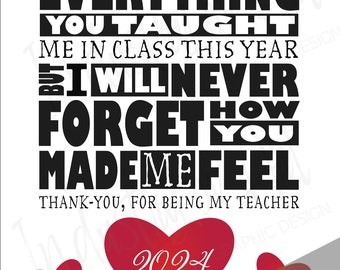 Teacher's Gift * INSTANT DIGITAL DOWNLOAD *  'My Teacher - Heart'