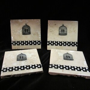 Handmade tile Lovebird coasters set of four image 1