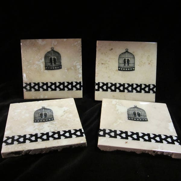 Handmade tile Lovebird coasters (set of four)